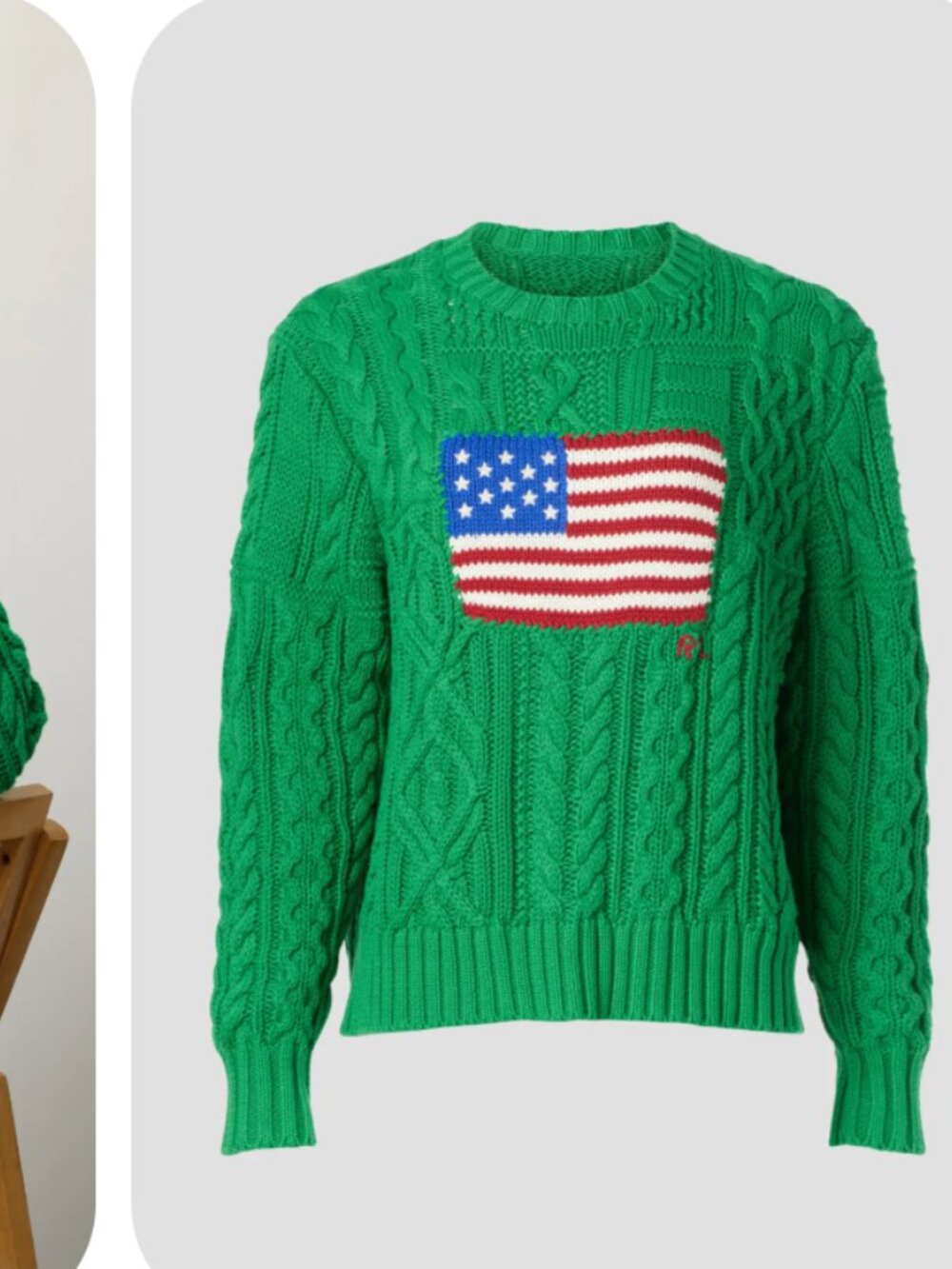 Polo Ralph Lauren Aran Flag Sweater Green Size Medium - Picture 5 of 10